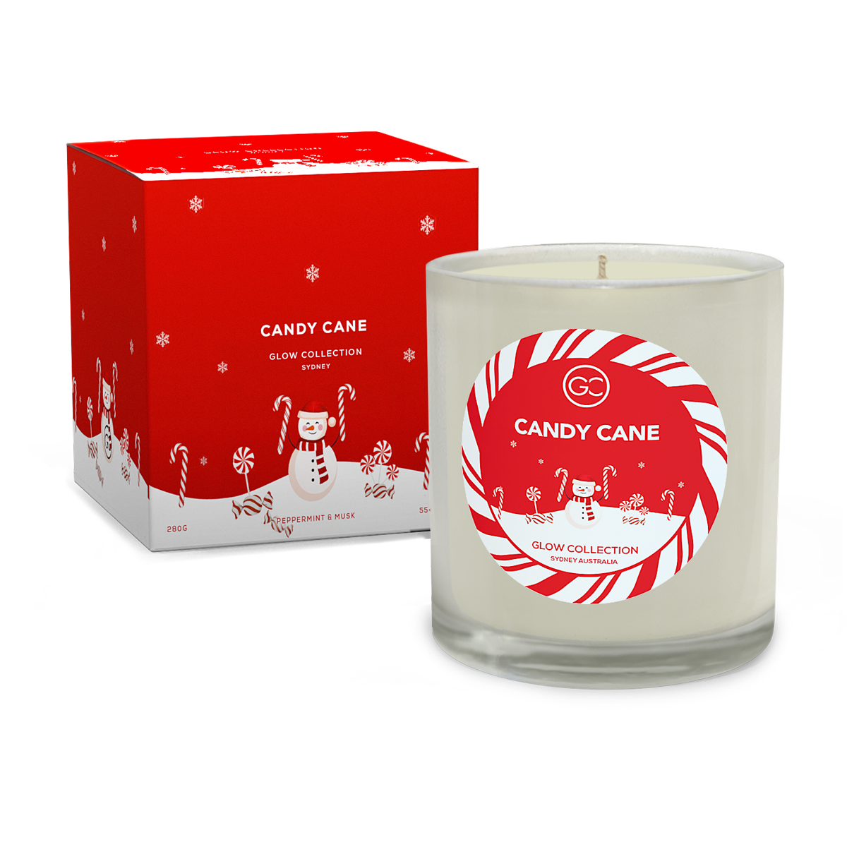 Candy Cane - Christmas Collection -Peppermint & Musk Scented Soy Candle 55hr Burn