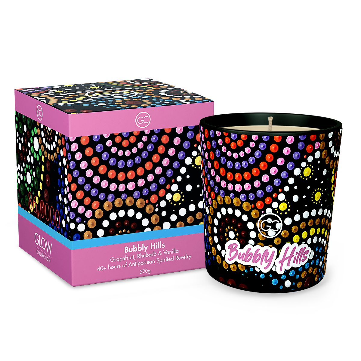 Bubbly Hills - Rhubarb and Vanilla Scented Soy Paraffin Candle 40hr Burn