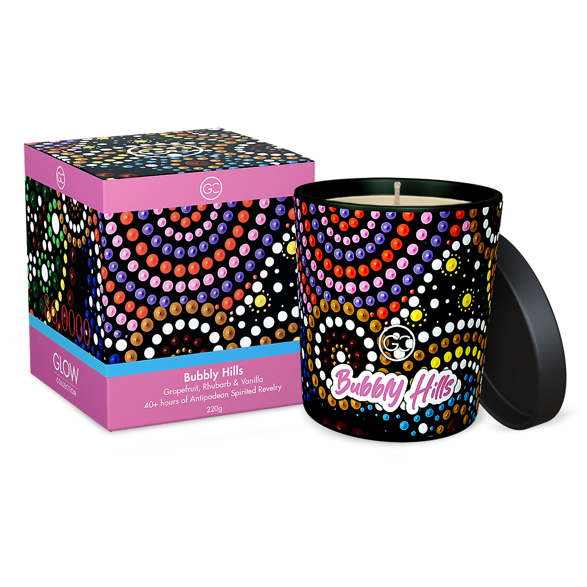 Bubbly Hills - Rhubarb and Vanilla Scented Soy Paraffin Candle 40hr Burn