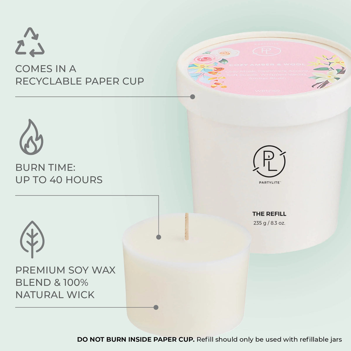 Refillable by PartyLite Cozy Amber & Wool Candle Refill