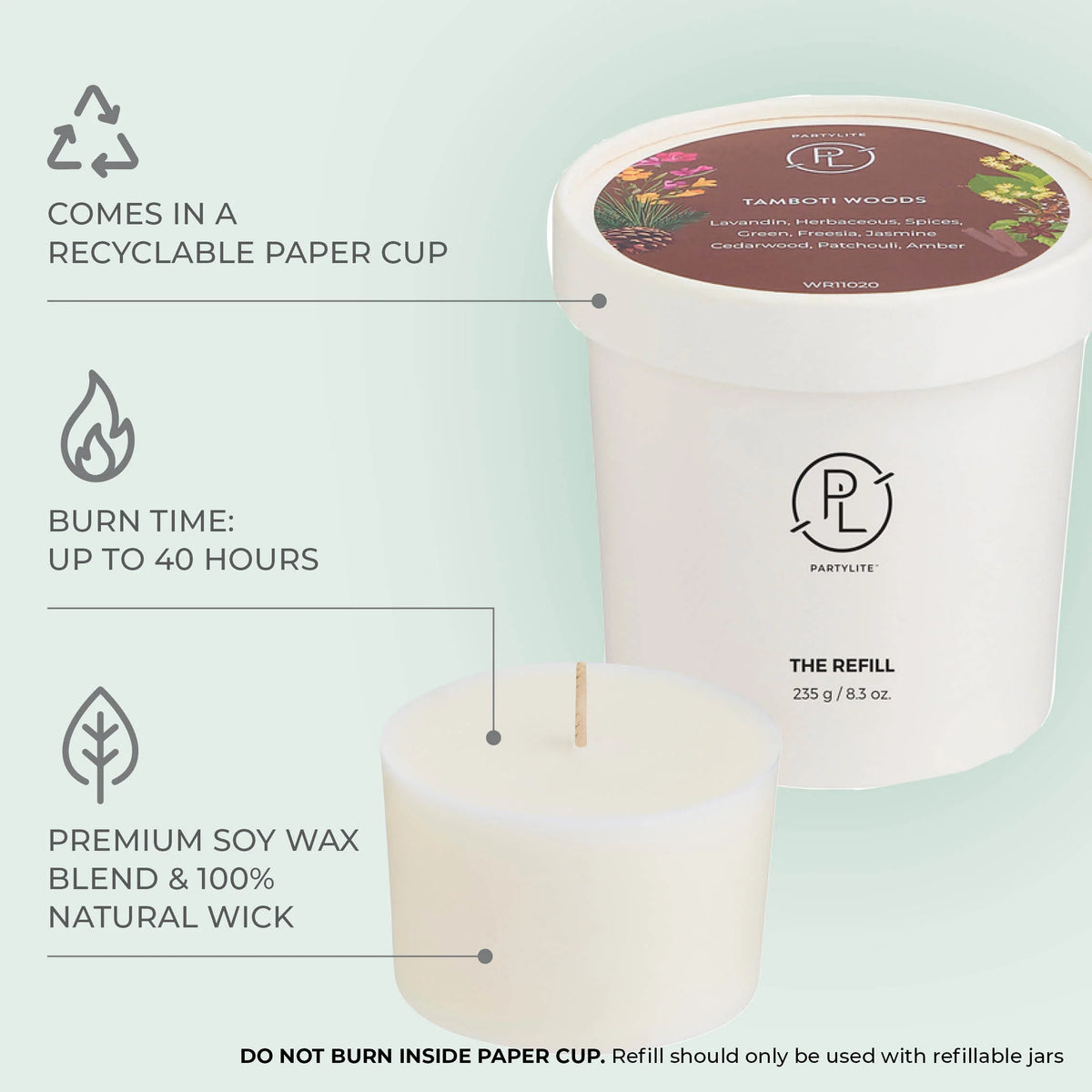 Refillable by PartyLite Tamboti Woods Candle Refill