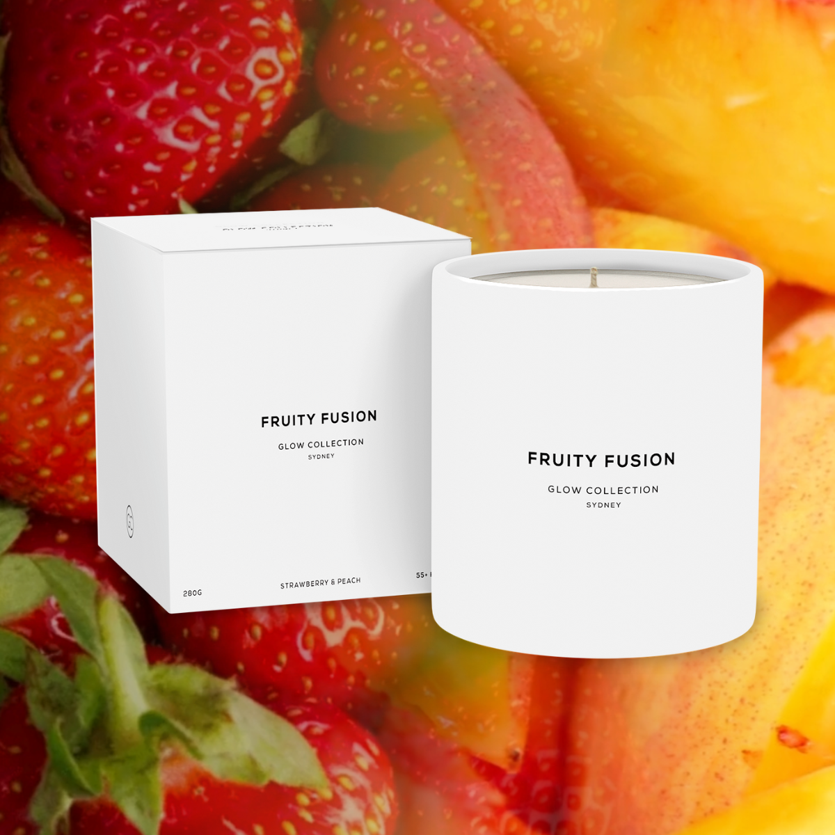 Fruity Fusion - Signature Collection - Strawberry, Peach & Vanilla Scented Soy Candle 55hr Burn